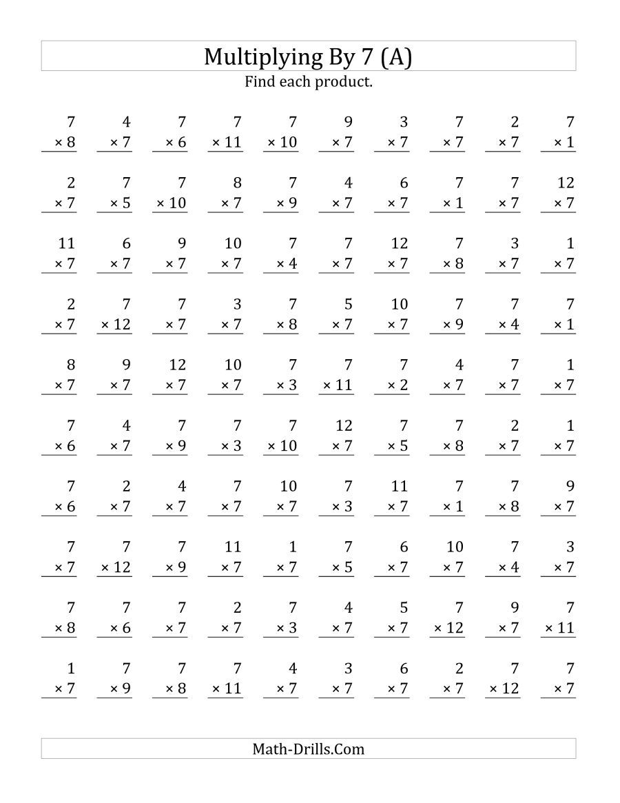 Multiplication Worksheets 7 Times Tables PrintableMultiplication