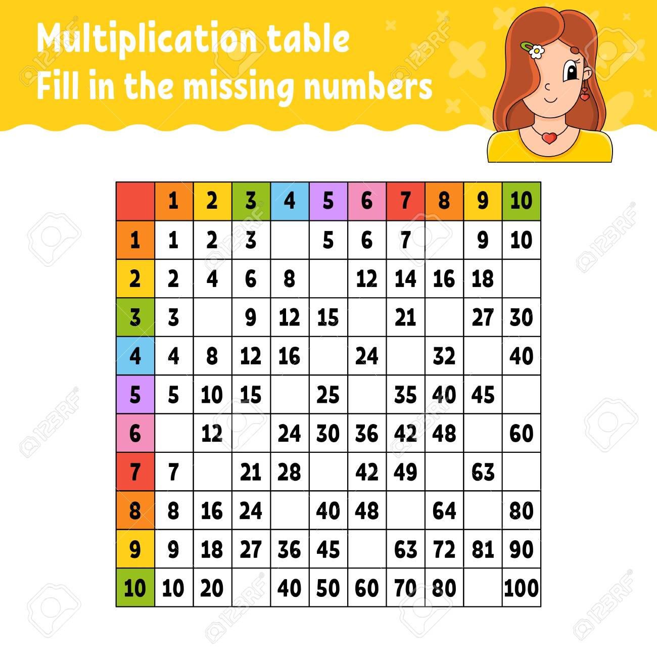 Paste The Missing Numbers. Learning Multiplication Table. Handwriting..