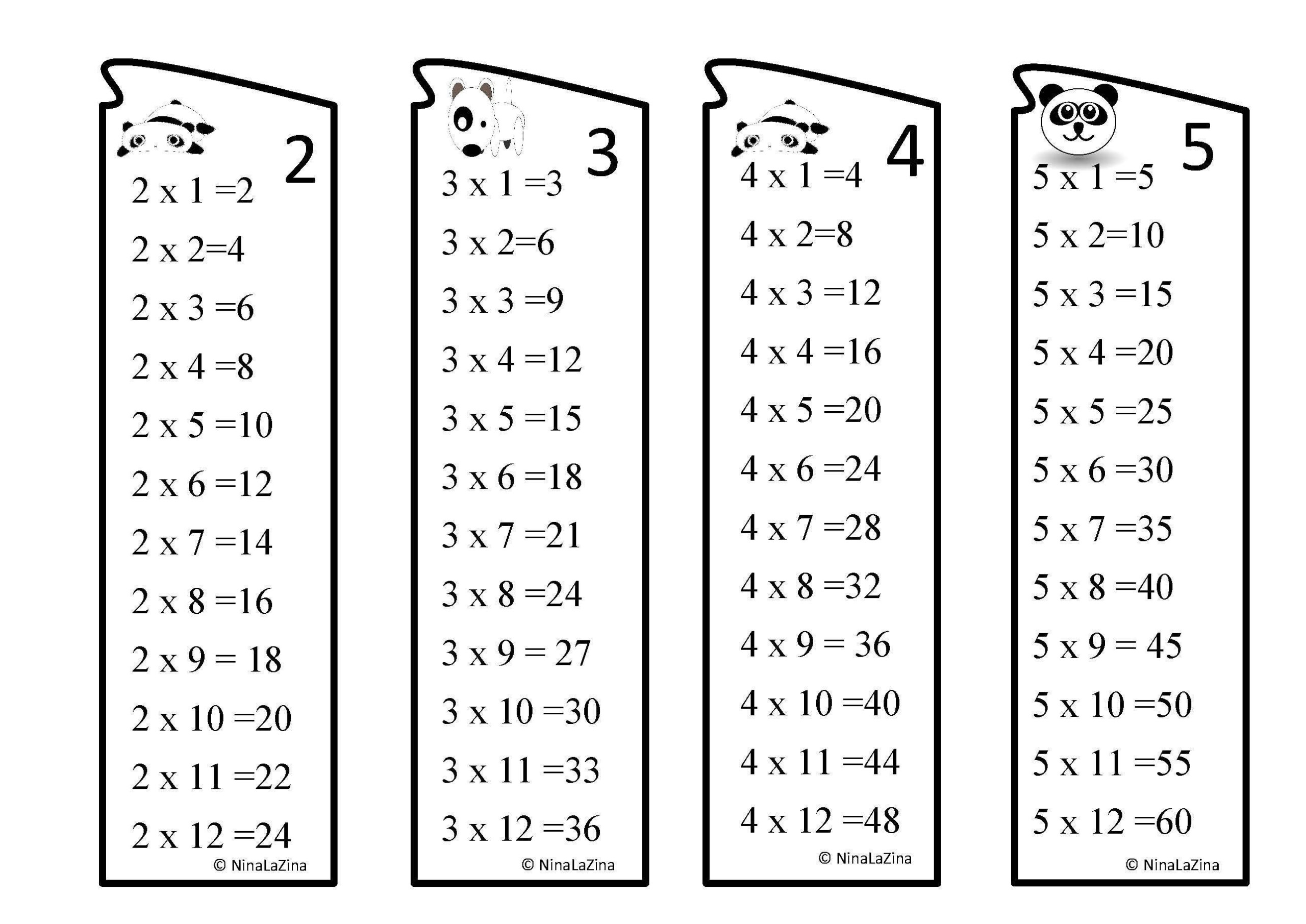 printable multiplication table bookmark