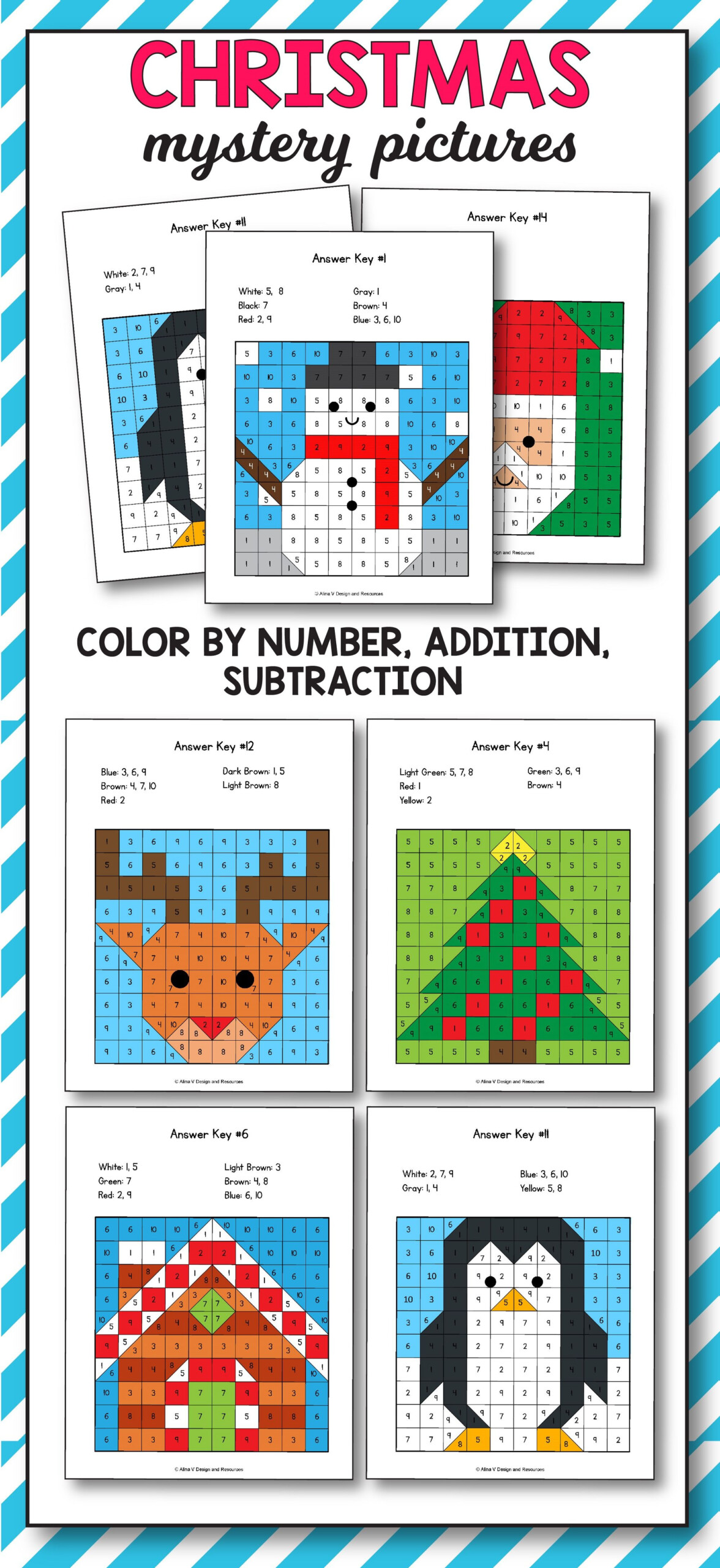 Christmas Math Mystery Worksheets Printable Multiplication Flash Cards