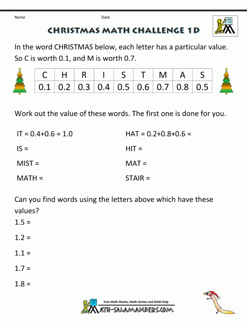 Christmas Maths Worksheets Year 6