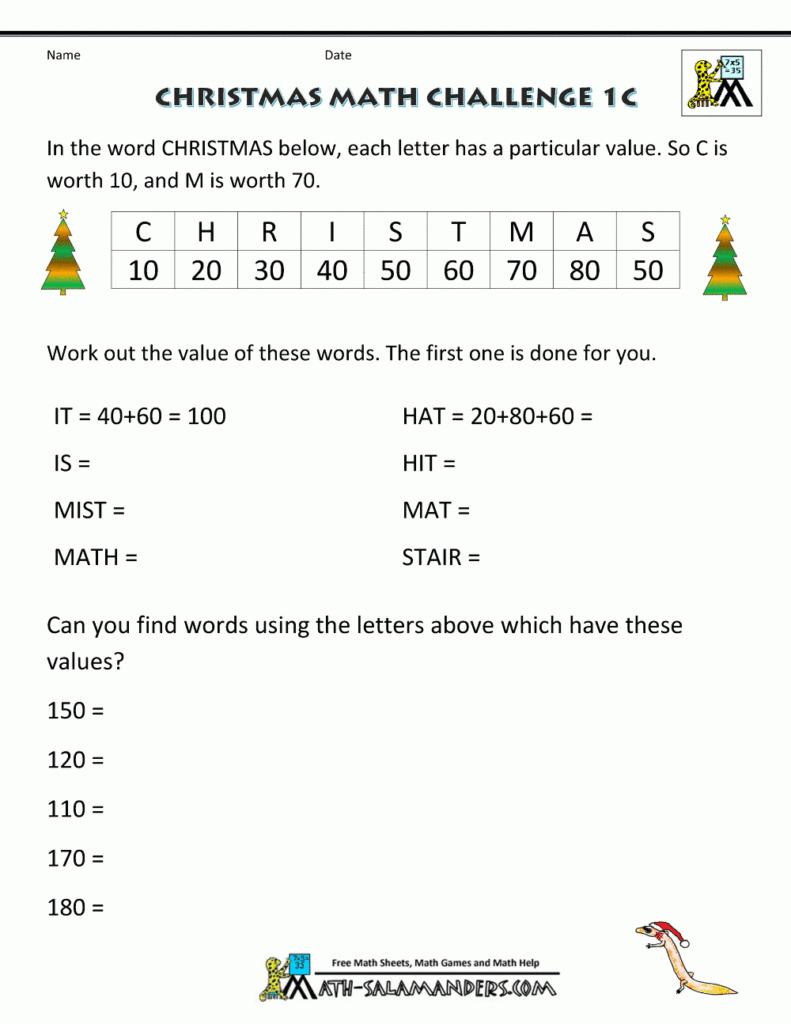 Free Christmas Math Worksheets 5th Grade | PrintableMultiplication.com