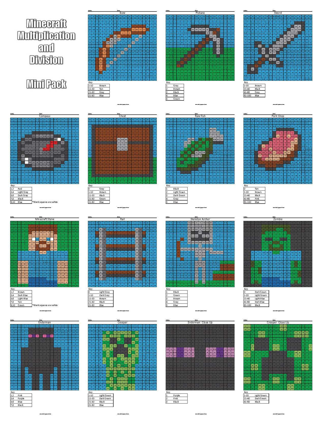 Minecraft Multiplication And Division - Coloring Squared