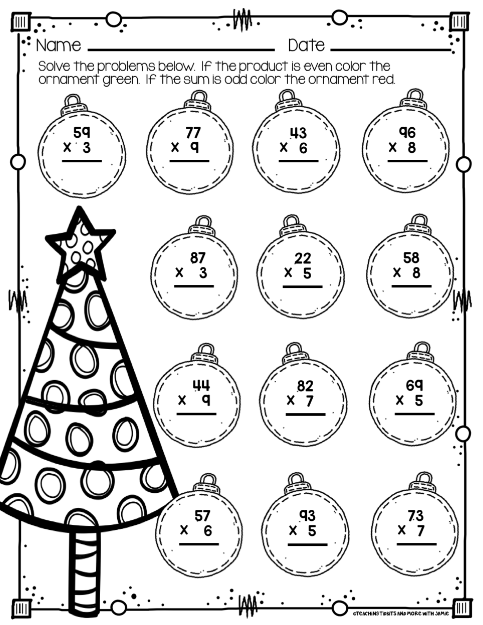 Third Grade Christmas Math Worksheets PrintableMultiplication