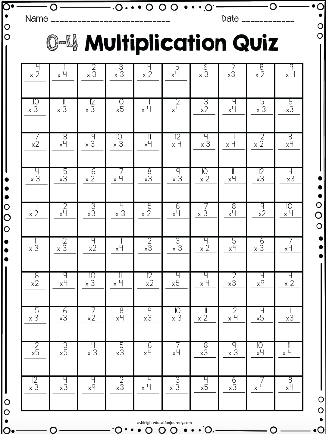 4th Grade Multiplication Practice Quiz