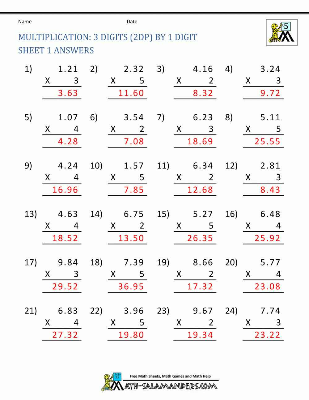 5Th Grade Math Multiplication Worksheets Printable 