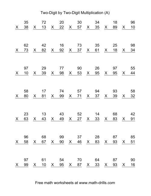 Multiplying Two Digit By Two Digit 49 Per Page A 