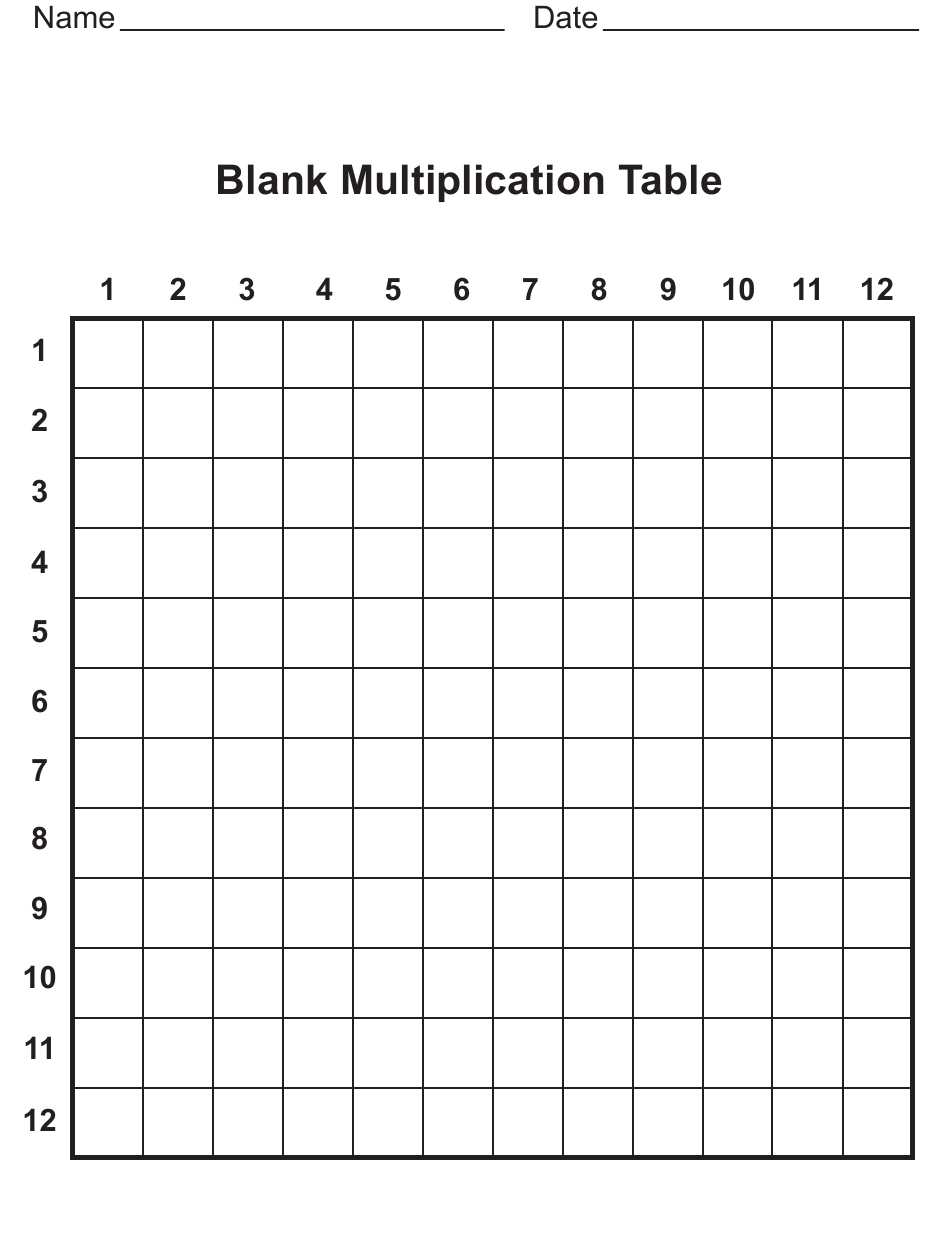 Printable Blank Multiplication Table 12 12 Printable 