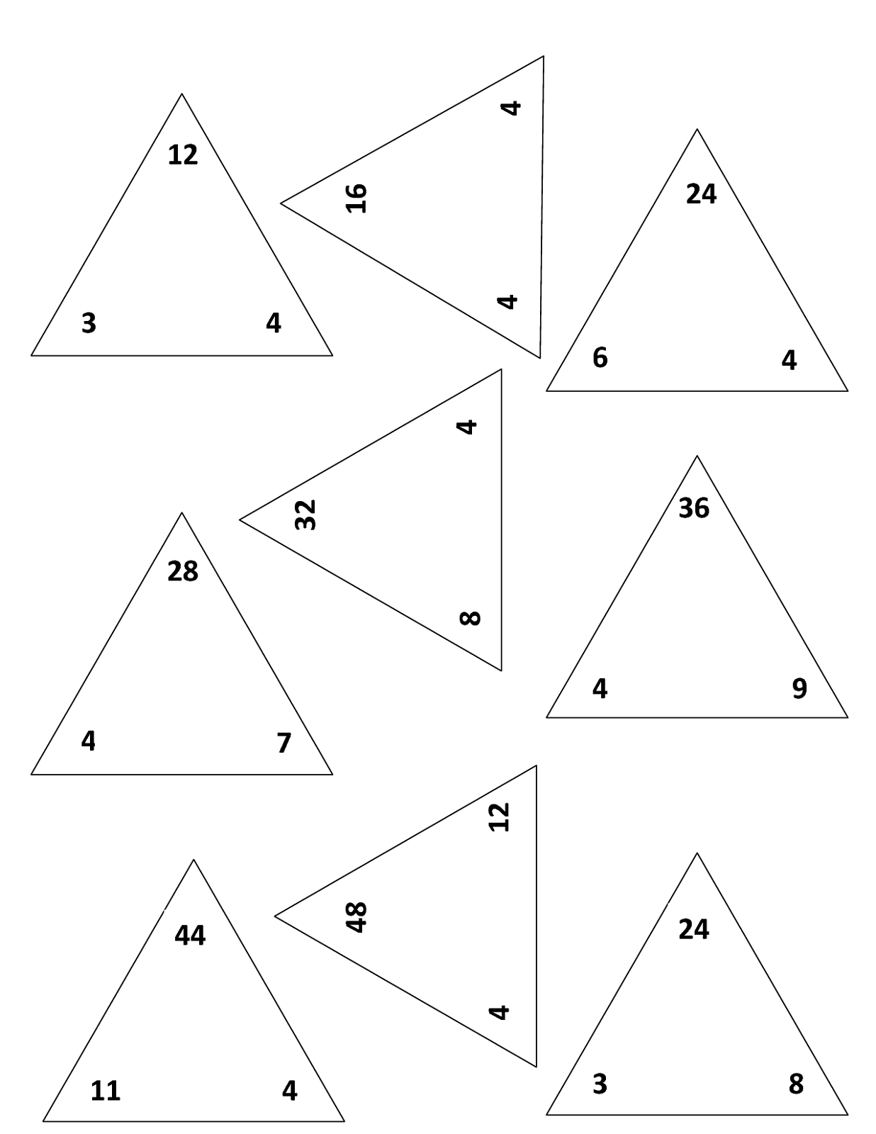 Printable Multiplication Triangles 